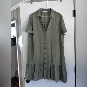 Olive Button-Front Ruffle-Hem  dress